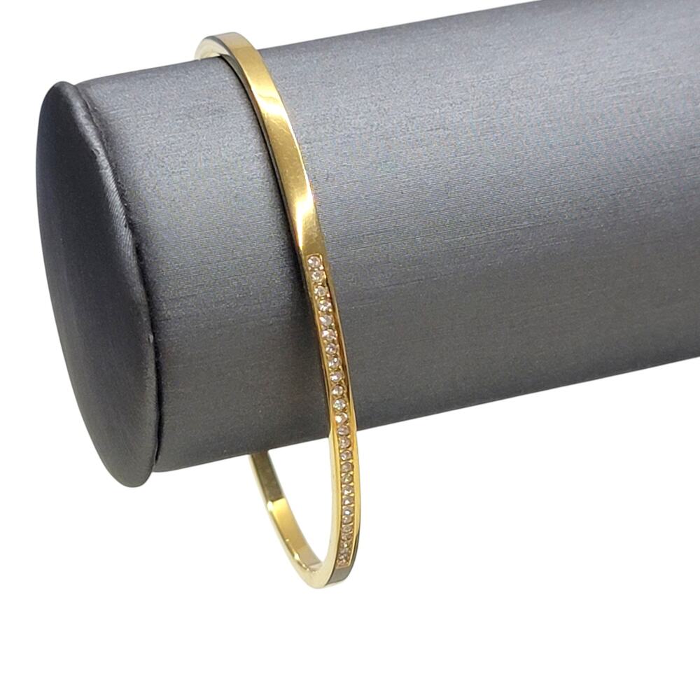 Michael Kors Gold Tone Pave Crystal Slim Open Cuff Bangle Bracelet Stackable